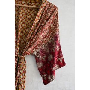 Bata Kimono de Seda con Parches para Mujer, Tallas Grandes, Estilo Bohemio, Larga, Transpirable, para Otoño - Product Image 4