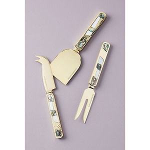 Modern Style Stainless Steel Cheese Slicer & Dinner Cheese Spreader Round New Look Ceramic Design Handle Gold Plated Metal - Product Image 4