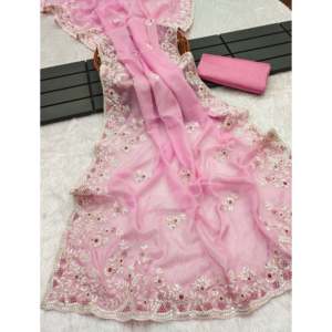 ชุดส่าหรีสำหรับผู้หญิง ดีไซน์เนอร์ พร้อมงานปักลายหลายสีและเลื่อม - Product Image 2