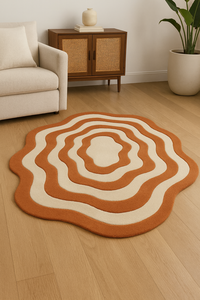 Custom Contemporary red and white irregular shape wool Rug Hand Tufted Abstract Wave Design <b>Carpet</b> for Home and Hotel - Product Image 3