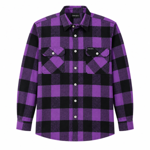 Chemise en flanelle à carreaux violets pour homme, manches longues, décontractée, boutonnée, en coton, style streetwear, vêtement de travail - Product Image 2