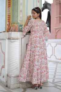 Vestido corto indio estampado a mano para mujer, vestido informal de algodón para verano, estilo bohemio, hermoso vestido maxi. - Product Image 4