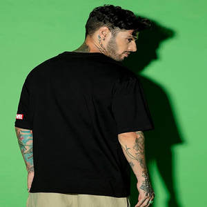 Camiseta de manga corta con hombros descubiertos holgada de tendencia de moda transpirable de secado rápido de algodón de Color sólido para hombre - Product Image 3