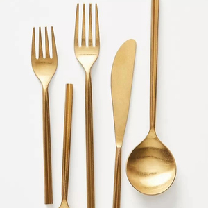 Ensemble de couverts en acier inoxydable doré, 4 pièces, finition miroir, réutilisable, pour mariage, fête, table - Product Image 2