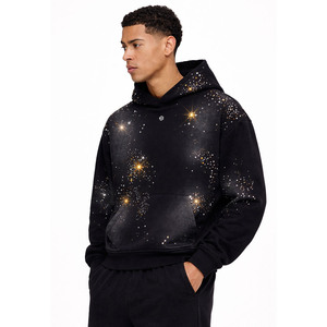 Sweat à capuche pour homme entièrement orné de strass, en molleton épais, coupe oversize, style streetwear, qualité export directe usine - Product Image 4