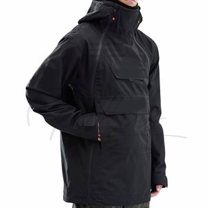 Chaqueta de Esquí Impermeable con Capucha para Hombre, Negra, Corte Regular, Cierre de Cremallera, Chaqueta de Invierno para Exteriores con Bolsillos, Material Gore-Tex - Product Image 1