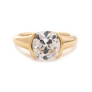 3.5ct Old Mine Cut Lab Grown Diamond 18K Solid Yellow Gold Ring for Women Luxury Half Bezel <b>Statement</b> Solitaire Engagement Ring - Product Image 5