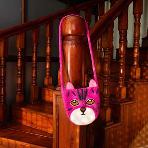 Sac à main en denim et mélange de laine avec motif visage de chat, noir, 1 kg - Product Image 1