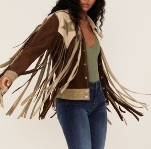 Womens Vintage Suede Leather <b>Fringe</b> <b>Jacket</b> Western Cowgirl Style - Product Image 1