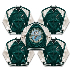 Blouson Bomber Coupe-Vent en Satin à Manches Raglan avec Boutons-Pression, Broderie au Dos 'Harvest Guild' Intertidal, Bleu Marine et Or, Vente en Gros - Product Image 2