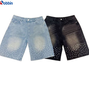 Pantalones Cortos de Mezclilla para Hombre, Estilo Hip Hop, Personalizados, Verano, OEM, Vintage, con Pedrería - Product Image 3