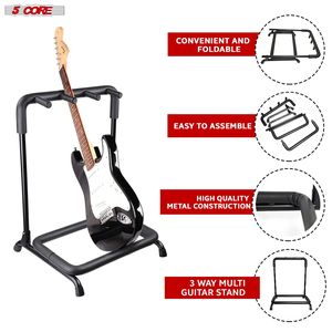 Support de Guitare Triple à 3 Emplacements, Présentoir sur Pied, Rangement Sécurisé, Pliable, Portable, en Métal pour Guitares Électriques, Acoustiques et Flying V - Product Image 3