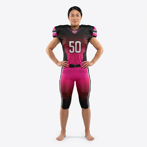 Uniforme de Fútbol Americano Sublimado Personalizado al por Mayor, Conjunto de Camiseta y Pantalones de Fútbol Americano con Degradado Rosa para Prácticas y Partidos - Product Image 2