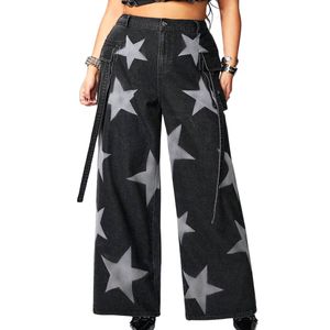 Pantalones Vaqueros Anchos Negros Personalizados para Mujer, con Estampado de Estrellas, Estilo Cargo, con Tirantes, Estilo Harajuku Y2K, Vintage, Streetwear - Product Image 1
