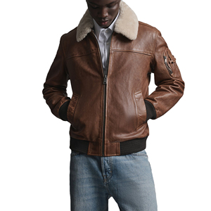 <b>Men</b> Real <b>Leather</b> Bomber <b>Jacket</b> Ribbed Cuffs Hem Lambskin Soft Lightweight Casual Streetwear OEM Custom Wholesale - Product Image 1