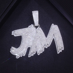 Pendentif lettre JAM micro-pavé en cristal plaqué argent, breloque hip-hop, bijoux de mode unisexe - Product Image 3