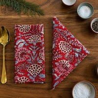 Serviettes en coton 100% imprimées, rectangulaires, décoration de table traditionnelle, motif floral rouge, lavables en machine