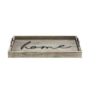 Plateau de service en bois gris rustique avec motif sérigraphié et poignées en fer noir – Plus durable et fiable – Idéal pour servir des friandises - Product Image 4