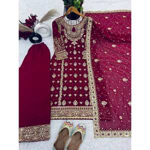 Top-Plazzo y Dupatta Set con bordado pesado Tamaño XL para look de fiesta - Product Image 1