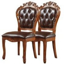 Silla de Comedor de Madera Maciza de Estilo Europeo Vintage, Tapicería de Cuero, Muebles para el Hogar, Silla de Madera Antigua de Estilo Real - Product Image 4