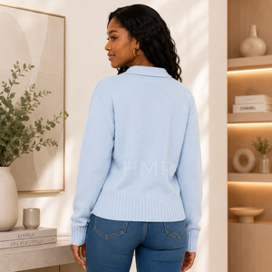 Cardigan en acrylique bleu clair à manches longues et col boutonné, style polo décontracté, de la sororité HMR Sisterhood - Product Image 4