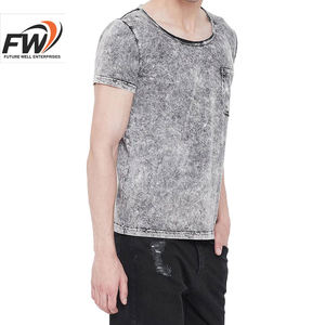 Camisetas de Hombre al por Mayor con Estampado Personalizado, Lavado Ácido, 100% Algodón, Transpirables, Cómodas, de Color Sólido y Manga Corta - Product Image 3