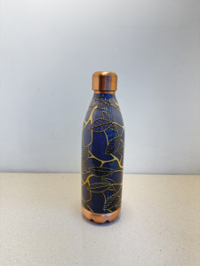 Premium Printed Pure Copper Water Bottle 800ml Navy Blue Gold Leaf Pattern Ayurvedic Flask Leakproof Gym Sports Metal Drinkware - Product Image 6