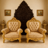 Fauteuil d'appoint de style Maharaja moderne et luxueux, avec dossier haut, revêtement en velours capitonné, structure en teck durable, couleur personnalisable, pour salon