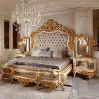 Ensemble de lit king size massif sculpté à la main de style européen, design moderne, luxueux et élégant, classique royal, pour chambre à coucher, appartement, maison, villa, mariage