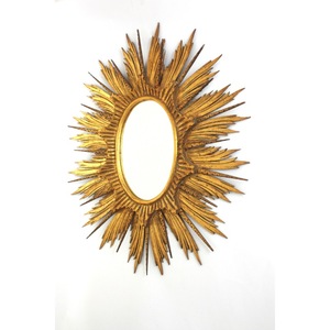 Miroir mural ovale portable en métal très demandé avec cadre décoratif glamour motif soleil éclatant - Product Image 1