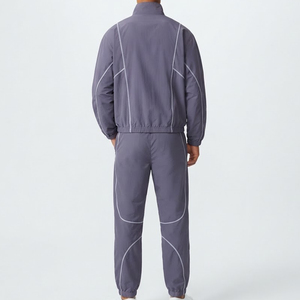 Custom <b>Men's</b> <b>Purple</b> Tracksuit Set Full Sleeve Stand Collar Breathable Casual Autumn Wear Solid Color Side Pockets Elastic Waist - Product Image 3