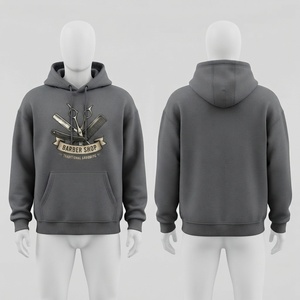 เสื้อฮู้ดบาร์เบอร์ผ้าฟลีซผสมคอตตอนพรีเมียม 300 GSM สีเทาชาร์โคลสำหรับฤดูใบไม้ร่วง แบบสวมหัว มีกระเป๋า พิมพ์โลโก้ตามสั่ง เนื้อผ้านุ่ม อุ่นสบาย - Product Image 1