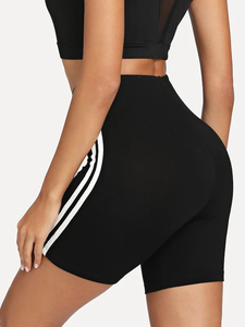 <b>Women</b> High Waisted Biker <b>Shorts</b> Side <b>Stripe</b> Gym Workout <b>Shorts</b> Stretch Fitness <b>Shorts</b> OEM Supplier - Product Image 2