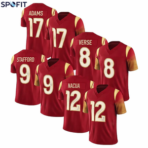 เสื้อเจอร์ซีย์อเมริกันฟุตบอลชาย คอวี แขนสั้น ระบายเหงื่อได้ดี สีแดงทอง พิมพ์ลายซับลิเมชั่น หมายเลขทีม - Product Image 1