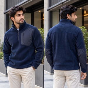 Veste polaire à col montant pour homme, confectionnée en tissu polaire de poids moyen, silhouette décontractée, design à col montant, fermeture éclair quart de tour sur le devant - Product Image 6