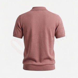 Men's Rose <b>Pink</b> Short Sleeve Knitted <b>Polo</b> <b>Shirt</b> With Zipper Casual Solid Design Regular Fit - Product Image 2