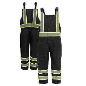 Salopette de sécurité industrielle noire haute visibilité avec bandes réfléchissantes néon, vêtements de travail de protection pour la construction - Product Image 1