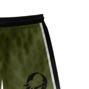 Shorts de lacrosse unisexe vert olive et noir en polyester, uniforme sportif léger, vêtements de sport performants - Product Image 3