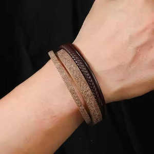 Fashion Jewelry Set Bullet Necklace & Brown Leather Bracelet for Men - Product Image 4