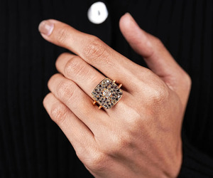 Anillo de compromiso vintage con diseño cuadrado de sal y pimienta, joyería fina de oro amarillo de 14K con halo, anillo nupcial de aniversario - Product Image 5