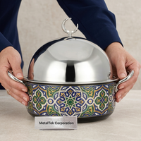 Casserole de service Ramadan style arabe, double paroi émaillée, avec bouton en forme de croissant de lune et couvercle poli – Plat élégant