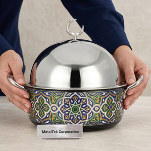 Casserole de service Ramadan style arabe, double paroi émaillée, avec bouton en forme de croissant de lune et couvercle poli – Plat élégant - Product Image 3
