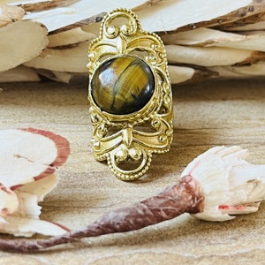 Hot Selling Tiger Eye Chunky <b>Ring</b> Vintage Filigree Style Boho <b>Ring</b> 18k Gold Plated Brass <b>Statement</b> Chunky Wholesale Womens <b>Ring</b> - Product Image 1