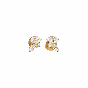 Pendientes de Oro Sólido de 14K con Diamantes Cultivados en Laboratorio, Diseño de Flor en Racimo, Minimalistas y Delicados, con Forma de Ala - Product Image 2