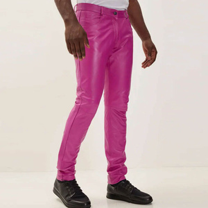 Pantalones de hombre de cuero vacuno de primera calidad, pantalones rectos de lona, ​​ropa informal de moda para otoño e invierno, cintura media con cremallera, ligeros - Product Image 5