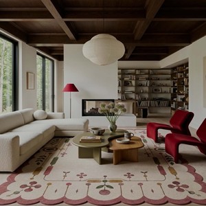 Tapis décoratif en laine/coton à motifs abstraits, tufté à la main, antidérapant, avec bordure festonnée, moderne, pour salon et chambre à coucher - Product Image 2