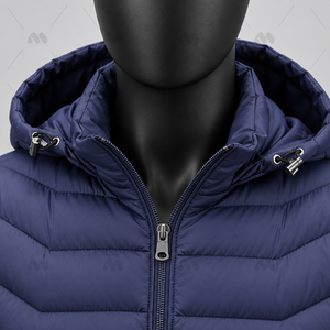 Chaqueta Acolchada con Capucha para Hombre, Cuello Alto, 100% Nailon, Tela de Lona, Color Liso, Ligera, Transpirable, Rellena de Algodón, Cierre Frontal con Cremallera - Product Image 5