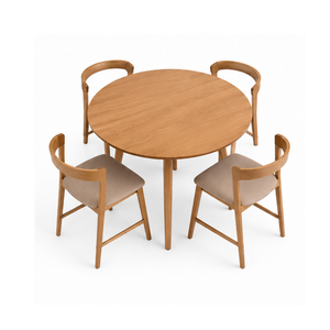 Ensemble de salle à manger rond en teck durable et écologique ARTERRA, table et 4 chaises modernes pour la maison, l'hôtel, la villa, le restaurant - Product Image 2