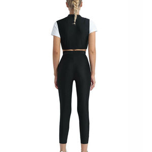 Conjunto de Yoga de 2 Piezas para Mujer, Ropa Deportiva OEM ODM de Moda, Top de Manga Larga para Gimnasio y Leggings de Tallas Grandes, Diseño Sólido - Product Image 1