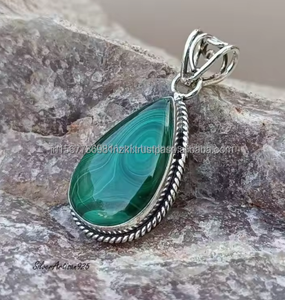Colgante de malaquita natural, joyería de plata de ley 925, collar llamativo hecho a mano, collar con colgante de piedras preciosas, regalo - Product Image 3